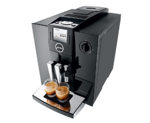 Jura coffee machine. Grinds, brews, foams, delicious.