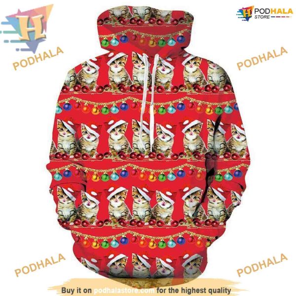 3D Cat Xmas Print Men’s 3D Hoodie