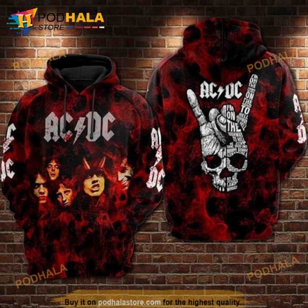 Acdc Skull Hiding Teddy Bear 3D Hoodie Sweatshirt