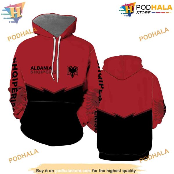 Albania Flag Red Black Awesome All Over Print 3D Hoodie Shirt Sweatshirt