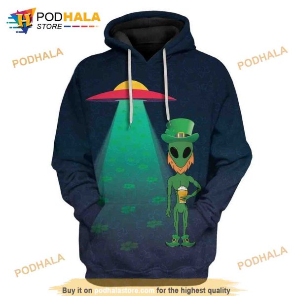 Alien St Patricks Day All Over Print 3D Hoodie Sweatshirt