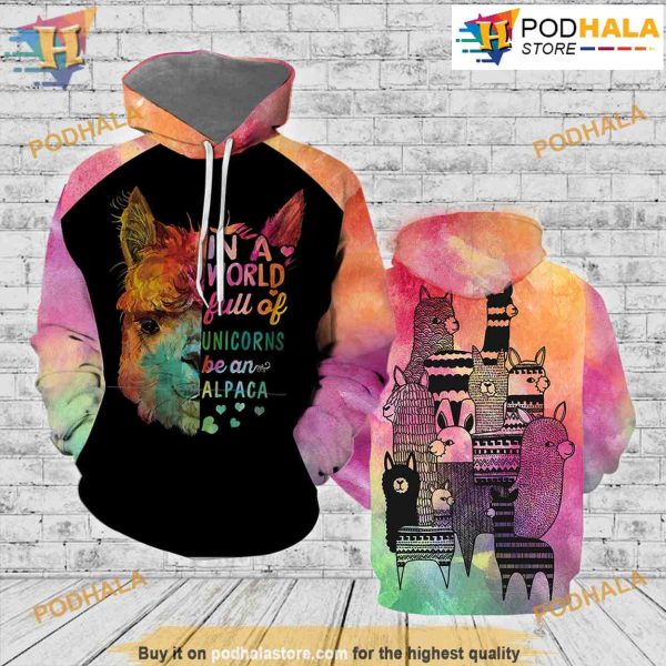 Alpaca In A World All Over Print 3D Hoodie Shirt Sweatshirt