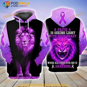 Alzheimers Awareness Faith Is Seeing Light With Your Heart Lion 3D Hoodie