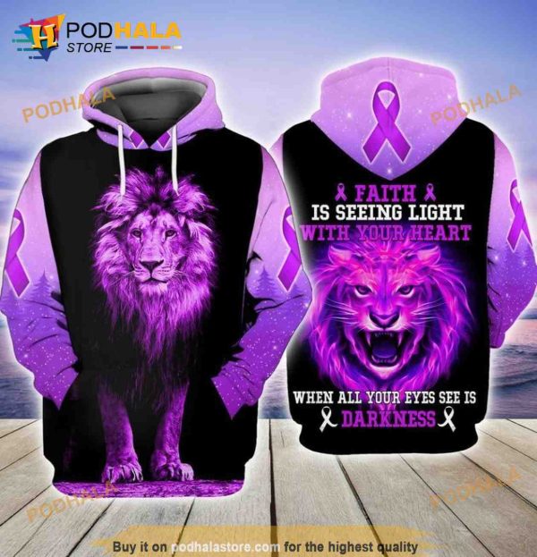 Alzheimers Awareness Faith Is Seeing Light With Your Heart Lion 3D Hoodie