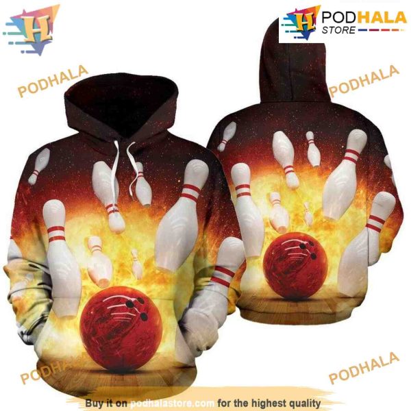 Amazing Fire Bowling Red Pin All Over Print 3D Hoodie Shirt Sweatshirt