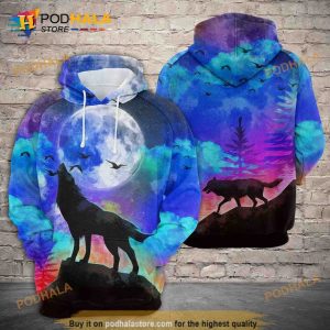 Amazing Wolf At Night Printed 3D Hoodie Sweatshirt