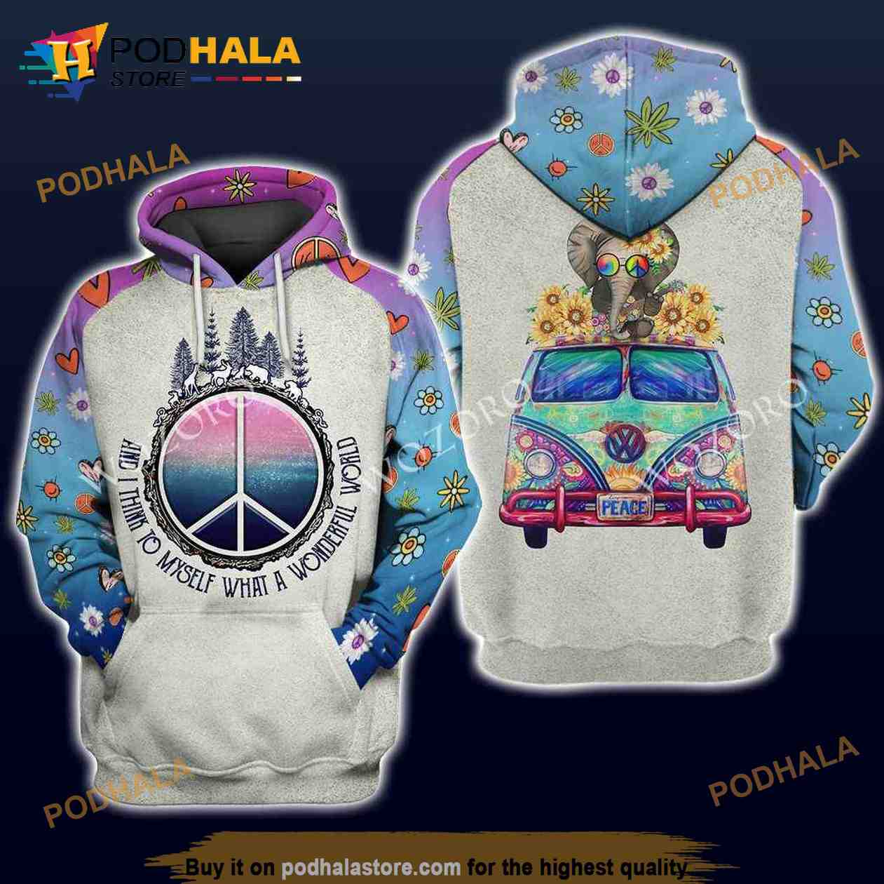 And I Think To Myself What A Wonderful World Elephant Car Peace Hippie 3D Hoodie Sweatshirt And I Think To Myself What A Wonderful World Elephant Car Peace Hippie 3D Hoodie Sweatshirt