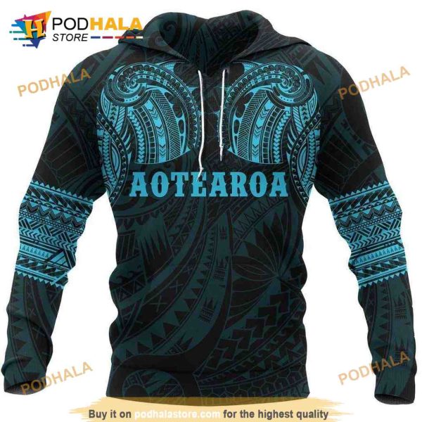 Aotearoa Maori Tattoo Blue 3D Hoodie Sweatshirt