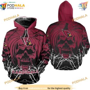 Arizona Cardinals Hoodie 3D Halloween Pumpkin Skull Print