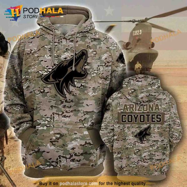 Arizona Coyotes Camouflage Veteran 3D Cotton Hoodie