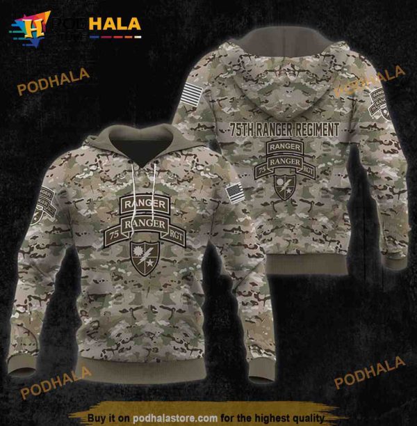 Army Ranger 75th Regiment Camouflage 3D Hoodie Sweatshirt