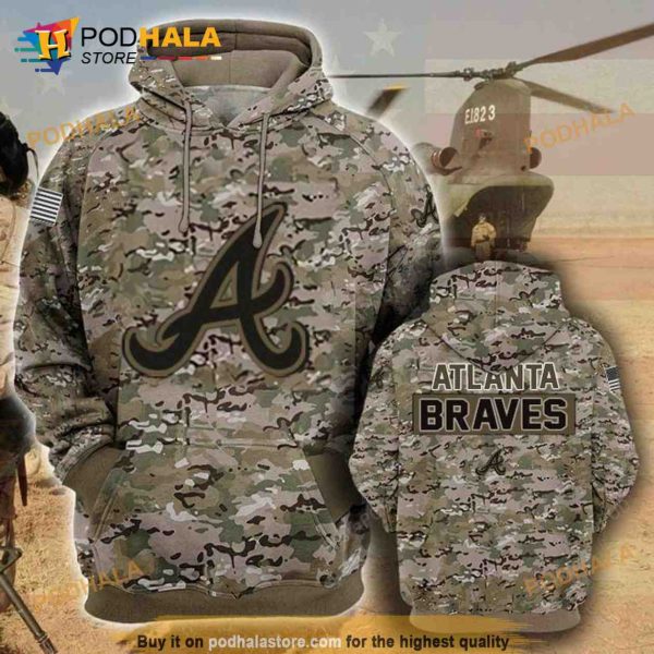 Atlanta Braves Camouflage Veteran 3D Cotton Hoodie