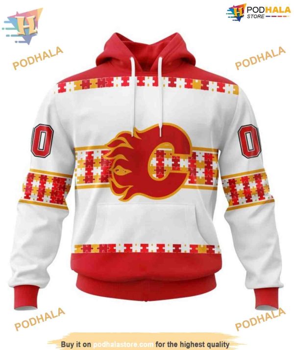 Autism Awareness Custom Name And Number NHL Calgary Flames Hoodie 3D