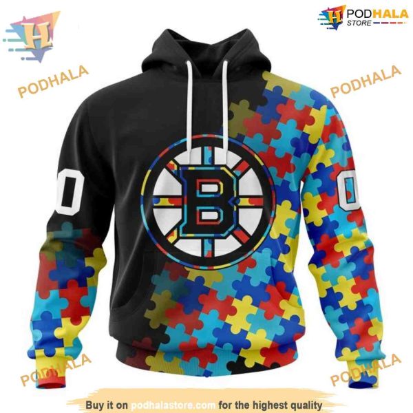 Autism Awareness Special Black NHL Boston Bruins Hoodie 3D