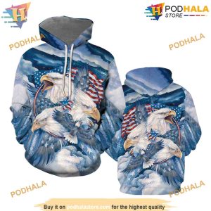 Bald Eagle Blue American Flag Patriotic All Over Print 3D Hoodie Shirt Sweatshirt