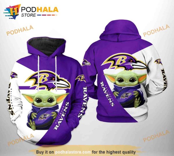 Baltimore Ravens NFL Baby Yoda Team 3D Printed Hoodie