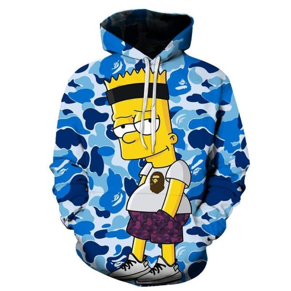 Bart Simpson Blue Camouflage 3D T Shirt Hoodie