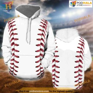 Baseball Stiches White All Over Printed 3D Hoodie Sweatshirt