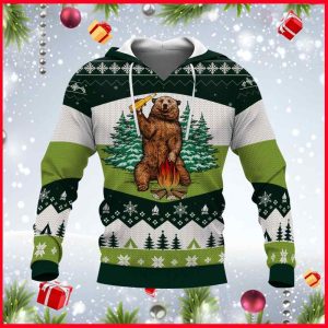 Bear Beer Campfire 3D Hoodie Sweatshirt