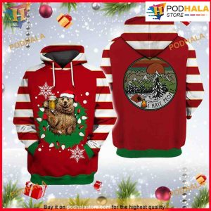 Bear Beer I Hate People 3D Hoodie Christmas