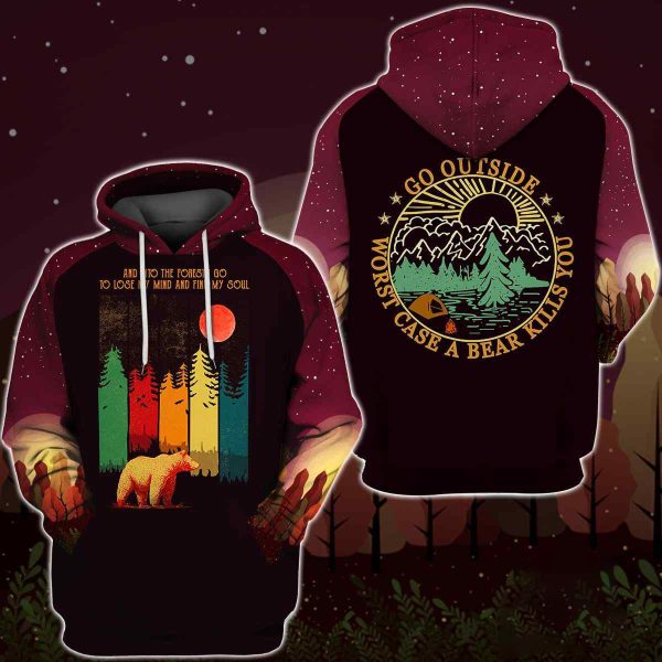 Bear Vintage Forest Camping 3D Hoodie Sweatshirt