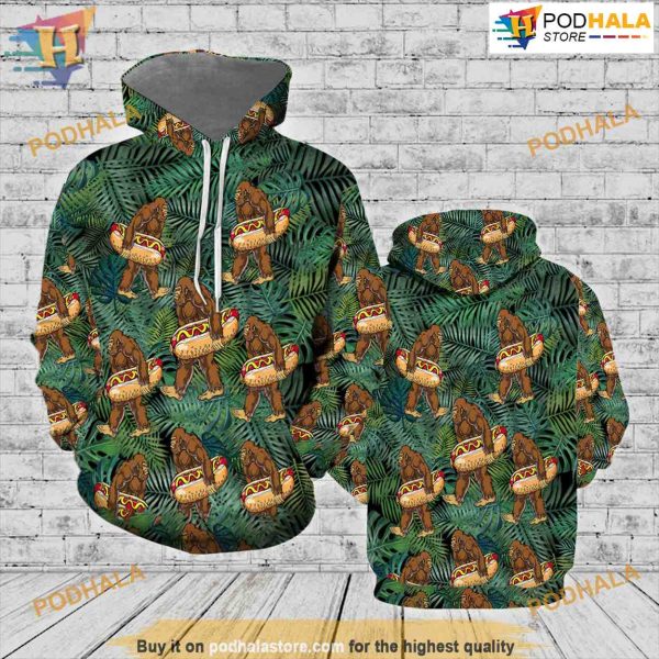 Bigfoot Carrying Hotdog All Over Printed 3D Hoodie Sweatshirt