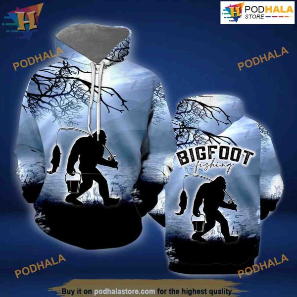 Bigfoot Fishing All Over Printed 3D Hoodie Sweatshirt