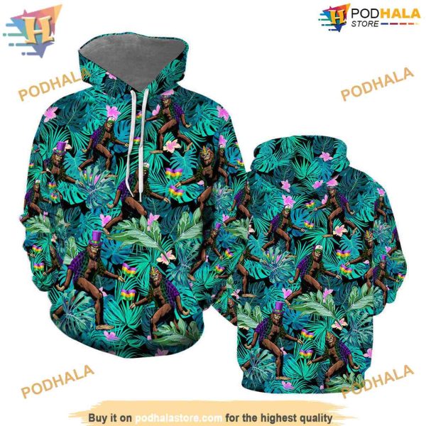 Bigfoot Happy Mardi Gras Tropical All Over Printed 3D Hoodie Sweatshirt