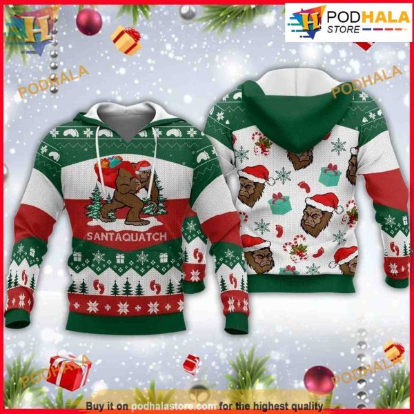 Bigfoot Santa Christmas Camping Knitting Pattern 3D Funny Hoodie Christmas