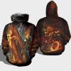 Biker Skeleton On Fire Ride Motorcycle 3D Hoodie Sweatshirt