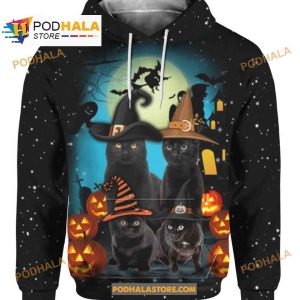 Black Cat Family Halloween Women Men AOP Tee Hoodie Sweatshirt 3D