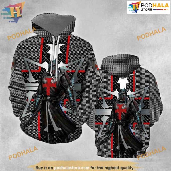 Black Knight Knights Templar Hospitaller All Over Printed 3D Hoodie