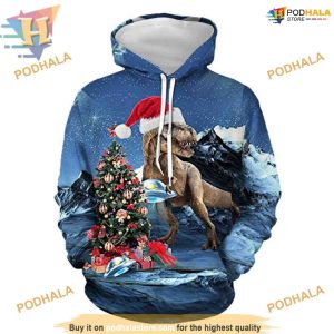 Blue Dino Christmas 3D Hoodie