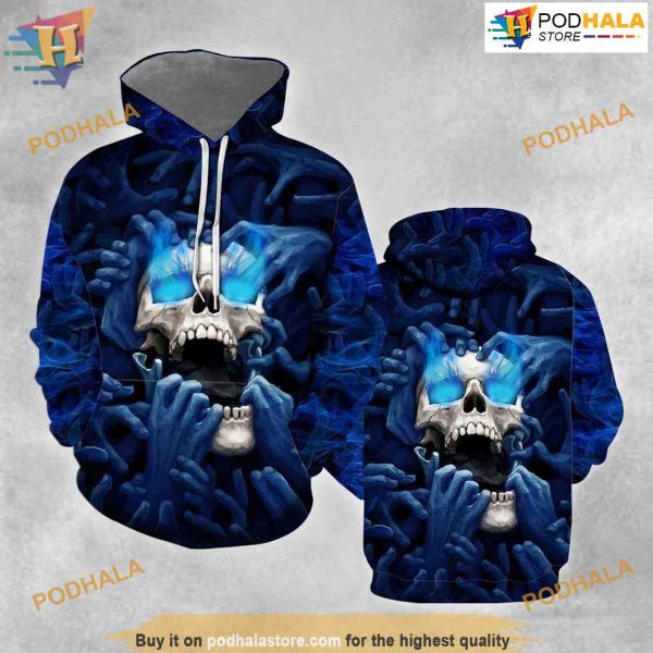 Blue Screaming Skull All Over Printed 3D Hoodie Sweatshirt