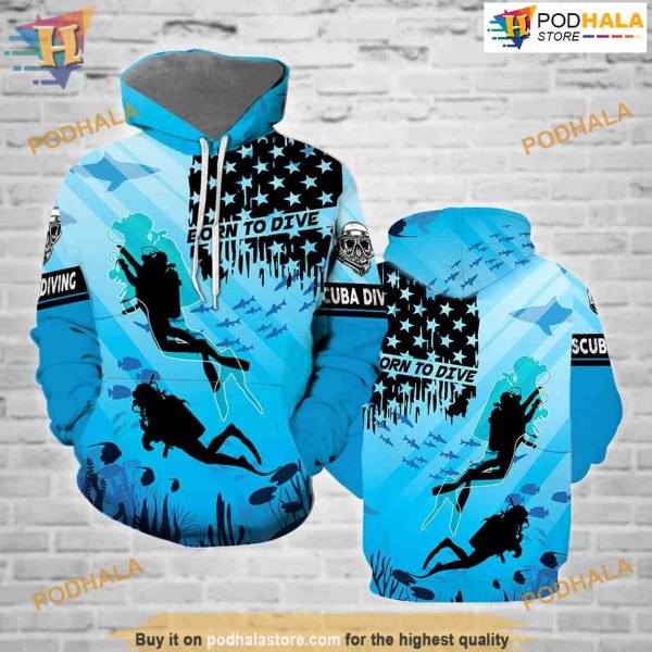 Born To Dive Scuba Diving All Over Printed 3D Hoodie Sweatshirt