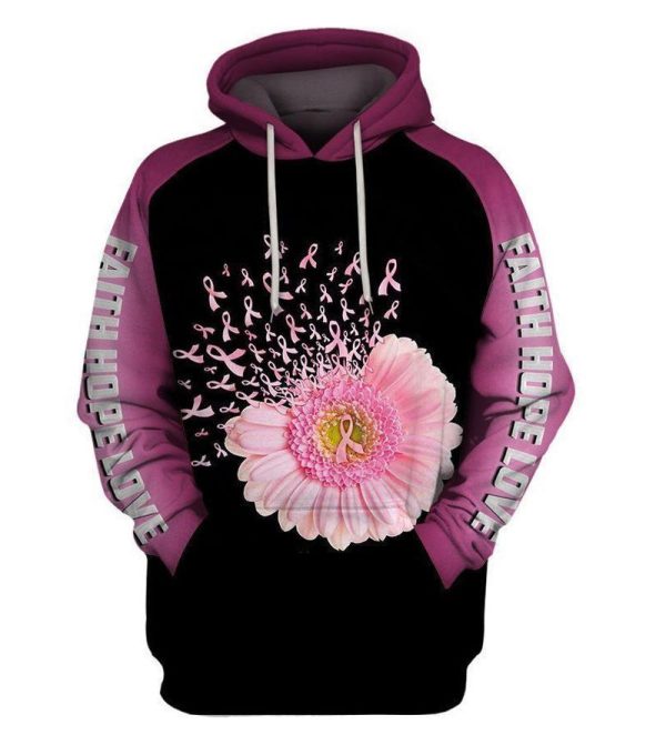 Breast Cancer Awareness Faith Hope Love 3D Hoodie Sweatshirt