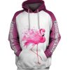 Breast Cancer Awareness Faith Hope Love Flamingo 3D Hoodie Sweatshirt