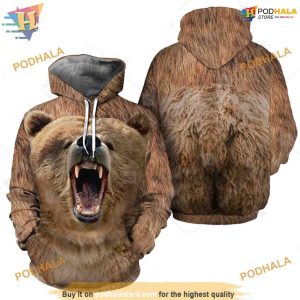 Brown Bear Full Head And Body Animal Costume All Over Printed 3D Hoodie