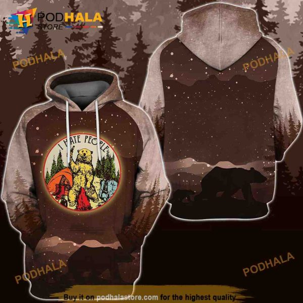 Brown I Hate People Camping 3D Hoodie