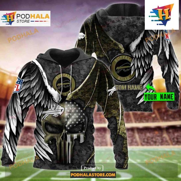 Buffalo Bills NFL Custom Name Luxury Eagle Skull Design Shirt NFL Hoodie 3D