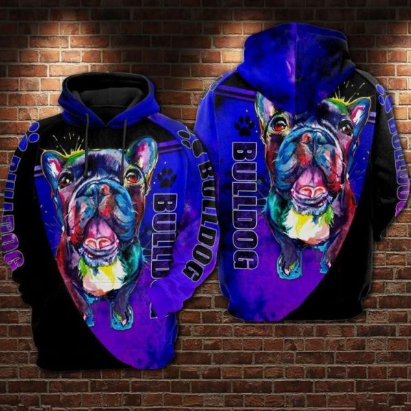 Bulldog Over Print 3D Hoodie Sweatshirt