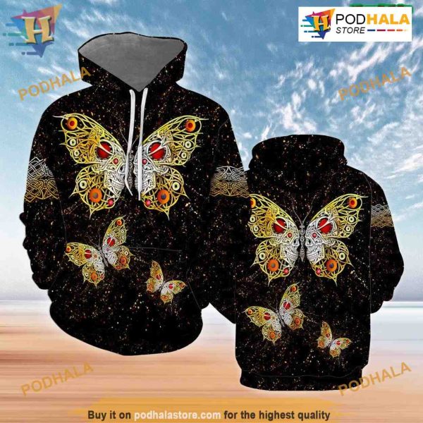 Butterfly Love Skull All Over Printed 3D Hoodie Sweatshirt