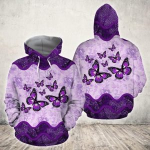 Butterfly Purple Full Printing 3D Hoodie Sweatshirt