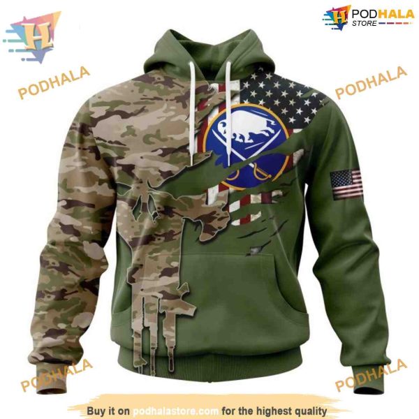 Camo Skull Design Custom NHL Buffalo Sabres 3D Hoodie Personalized Gear