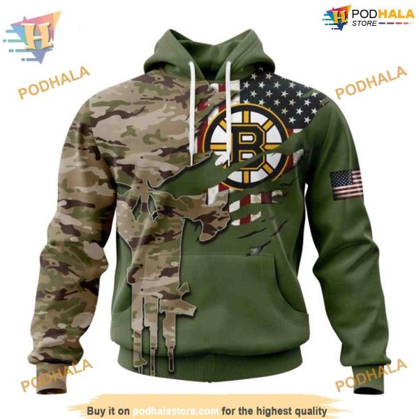 Camo Skull Special Design NHL Custom Boston Bruins Hoodie 3D