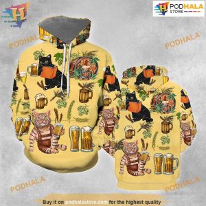 Cat And Beer All Over Printed 3D Hoodie Sweatshirt