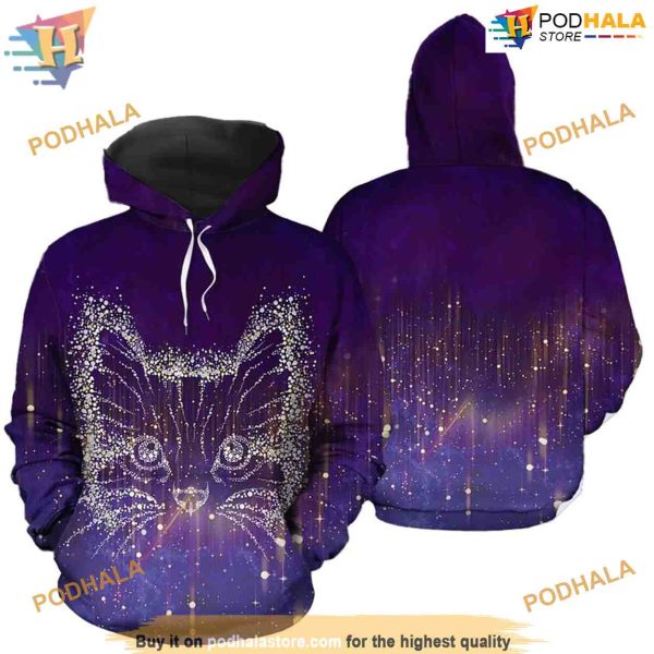 Cat Snowflake Pattern On Purple Unisex 3D Print All Over Christmas Hoodie