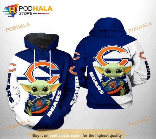 Chicago Bears NFL Baby Yoda Team 3D Hoodie Sweatshirt