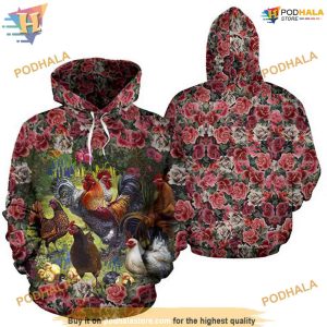 Chicken And Rose 3D Pattern 3D Funny Christmas Hoodie