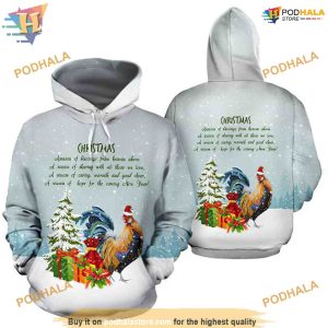 Chicken Background Snow 3D Funny Christmas Hoodie